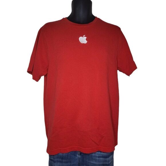 Apple Company Tshirt Men Sz L Red Embroidered Short Sleeve‎ Logo Everyday - Picture 1 of 7